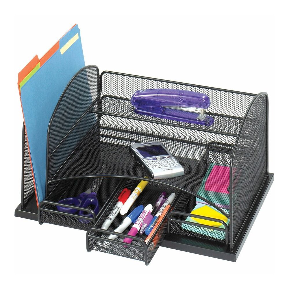 Safco Onyx 3-Drawer Desktop Organizer - 3 Drawer(s) - 16" Height x 11.38" Width x 8" Depth - Powder Coated - Black - Steel - 1 Each. Picture 3
