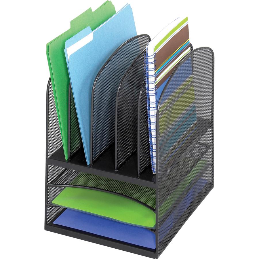 Safco Onyx Mesh Letter Tray Desktop Organizer - 5 Compartment(s) - 13" Height x 11.38" Width x 9.50" Depth - Desktop - Powder Coated - Black - Steel - 1 Each. Picture 2