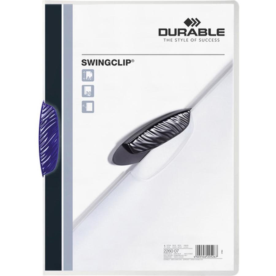 DURABLE&reg; SWINGCLIP&reg; Report Cover - Letter Size 8 1/2" x 11" - 30 Sheet Capacity - Punchless - Vinyl - Dark Blue Clip. Picture 2