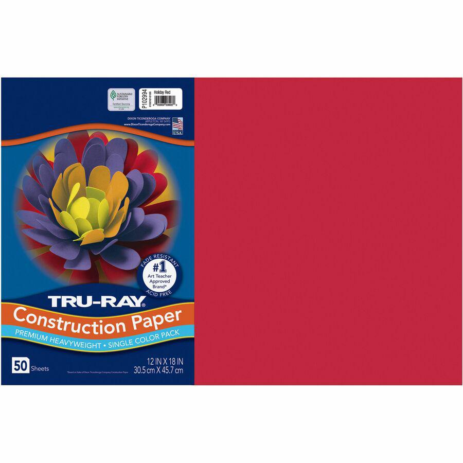 Tru-Ray Heavyweight Construction Paper - 18"Width x 12"Length - 50 / Pack - Holiday Red - Sulphite. Picture 4