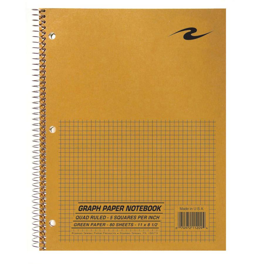 Roaring Spring 5x5 Graph Ruled Spiral Lab Notebook - 80 Sheets - 160 Pages - Printed - Spiral Bound - Both Side Ruling Surface - 3 Hole(s) - 15 lb Basis Weight - 56 g/m² Grammage - 11" x 8 1/2" -. Picture 2