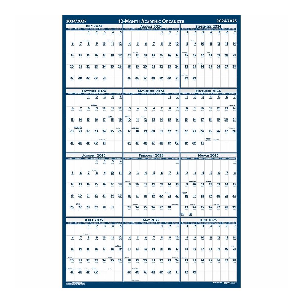 House of Doolittle Academic July-June Wall Calendar - Julian Dates - Yearly - 1 Year - July 2026 to June 2027 - 24" x 37" Sheet Size - 1.13" x 1.63" , 1.25" x 1.38" Block - Blue, Gray - Paper - 1 Each. Picture 4