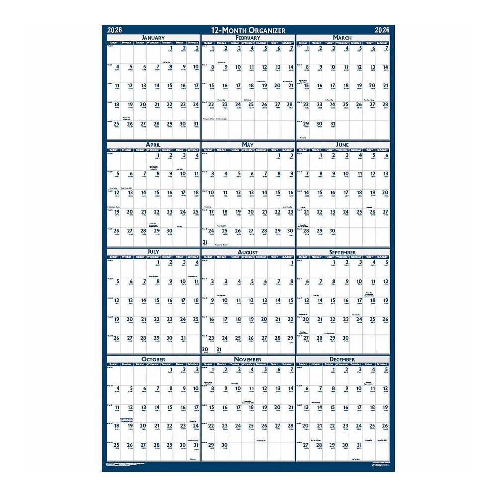 House of Doolittle Write-on Laminated Wall Planner - Professional - Julian Dates - Yearly - 12 Month - January 2026 to December 2026 - 18" x 24" Sheet Size - 0.75" x 1" Block - Blue, Gray - Paper - 18. Picture 2