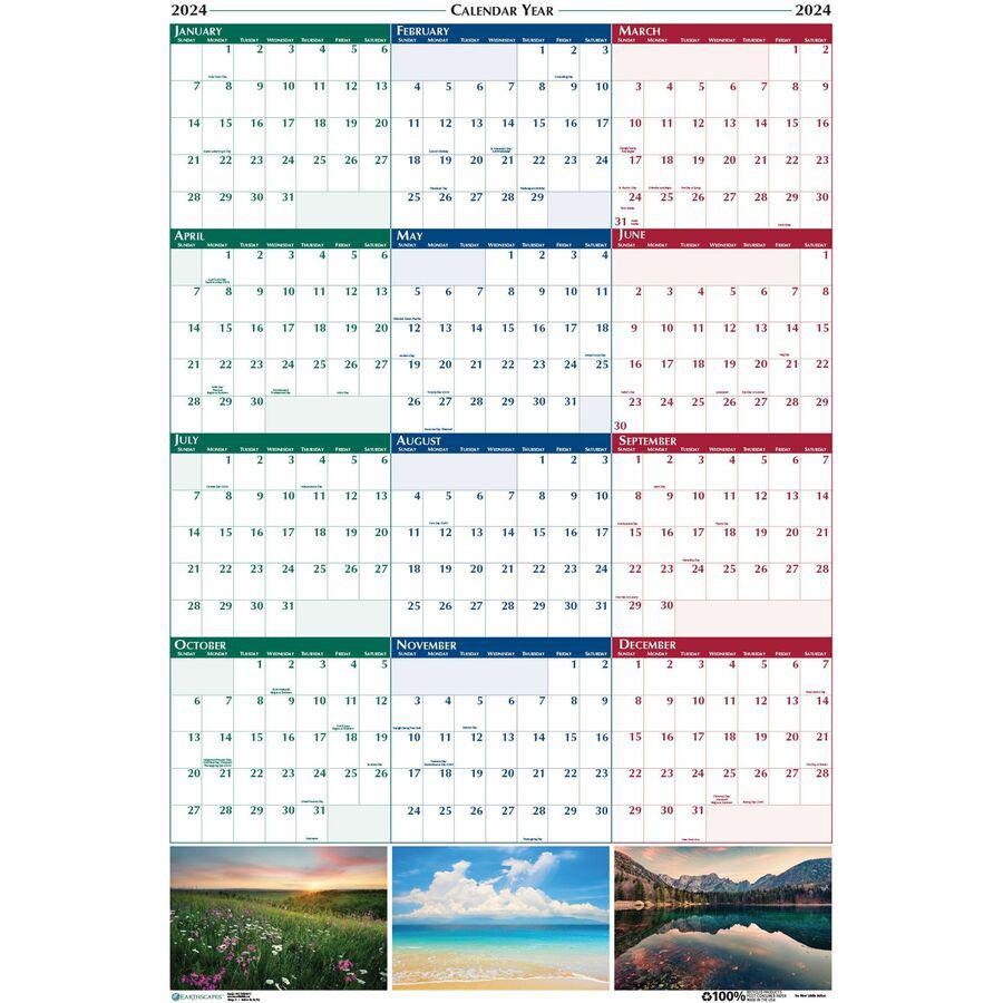 House of Doolittle Earthscapes Scenic Wipe-off Wall Planner - Julian Dates - Yearly - 1 Year - January 2026 to December 2026 - 32" x 48" Sheet Size - 1.13" x 1.38" Block - Multi - Paper - 1 Each. Picture 4