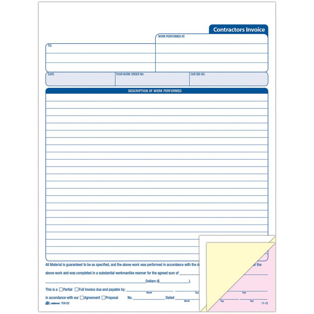 Adams Contractor's Invoice Book - 50 Sheet(s) - 3 PartCarbonless Copy - 8.37" x 11" Sheet Size - White - 1 Each. Picture 3