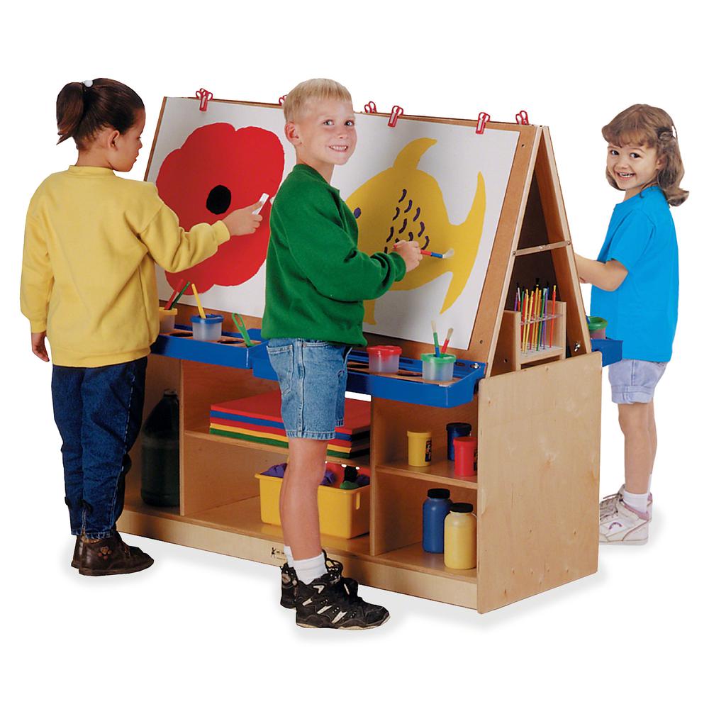 Jonti-Craft Rainbow Accents Multi-Station Art Center - Baltic Stand - Floor Standing - Wheels, Durable, Laminated, Easy to Clean, Rounded Corner, Removable Easel, Storage Shelf, Yellowing Resistant - . Picture 3
