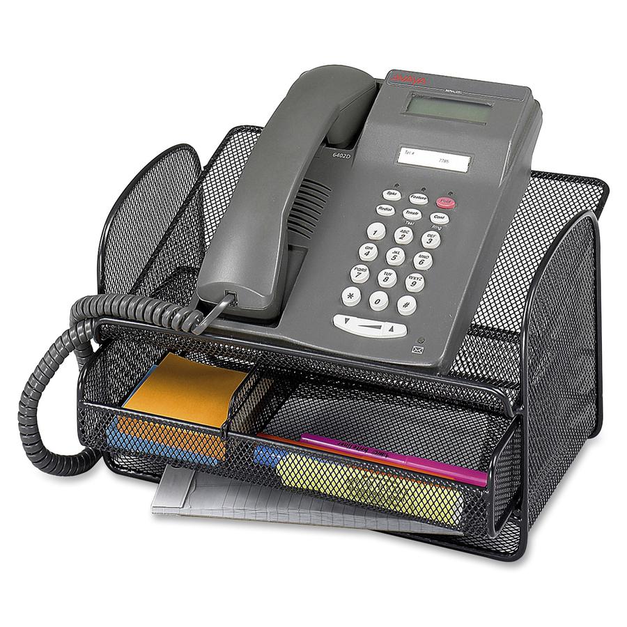 Safco Onyx Mesh Telephone Stand - 7" Height x 11.75" Width x 9.25" Depth - Desktop - Adjustable - Black - Steel - 1 Each. Picture 4
