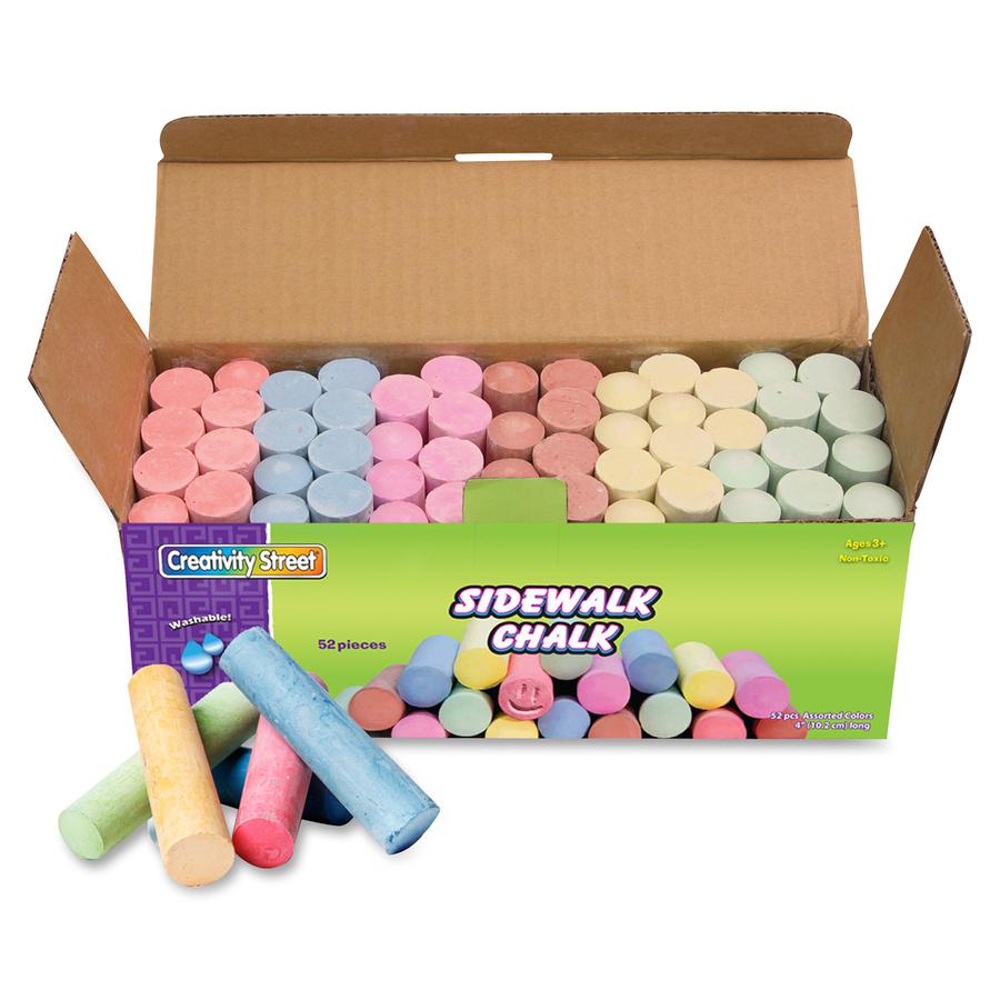 Creativity Street Sidewalk Chalk - 4" Length - 1" Diameter - Tan, Pink, Teal, Lime, Gray, White, Purple, Orange, Dark Blue, Light Blue, Dark Yellow, ... - 52 / Box - Non-toxic, Washable. Picture 3