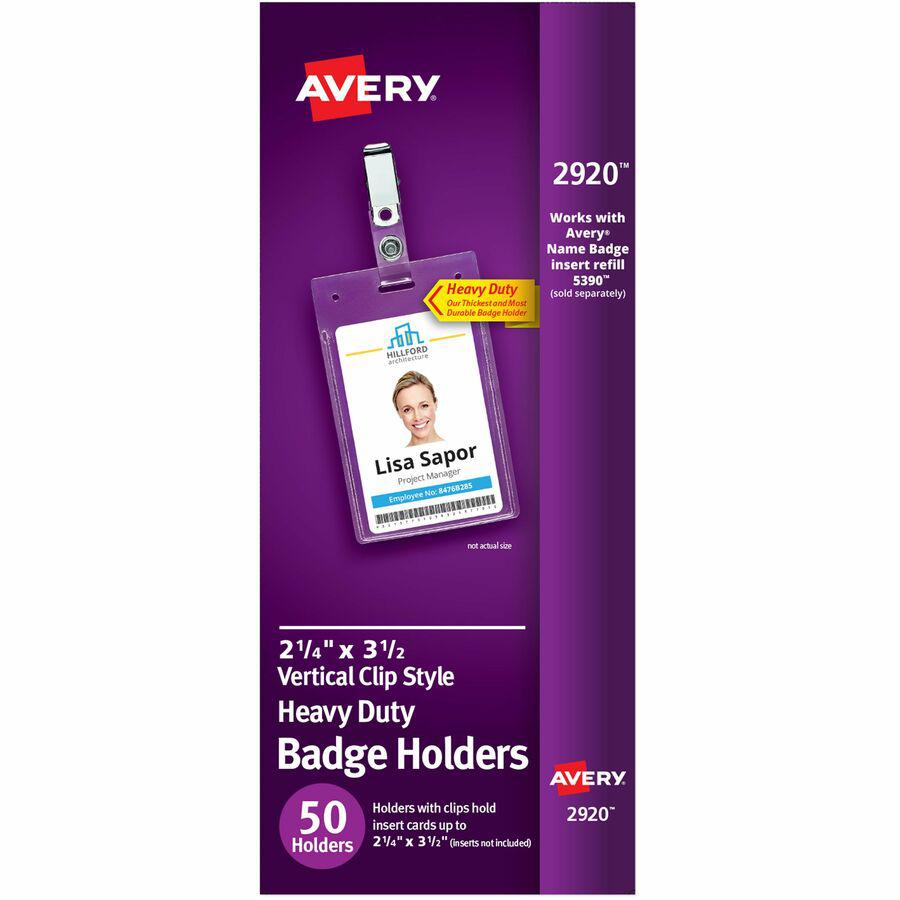 Avery&reg; Heavy-Duty Secure Top Clip-Style Badge Holders - Support 2.25" x 3.50" Media - Portrait - 2.3" x 3.3" - Plastic - 50 / Box - Clear. Picture 6