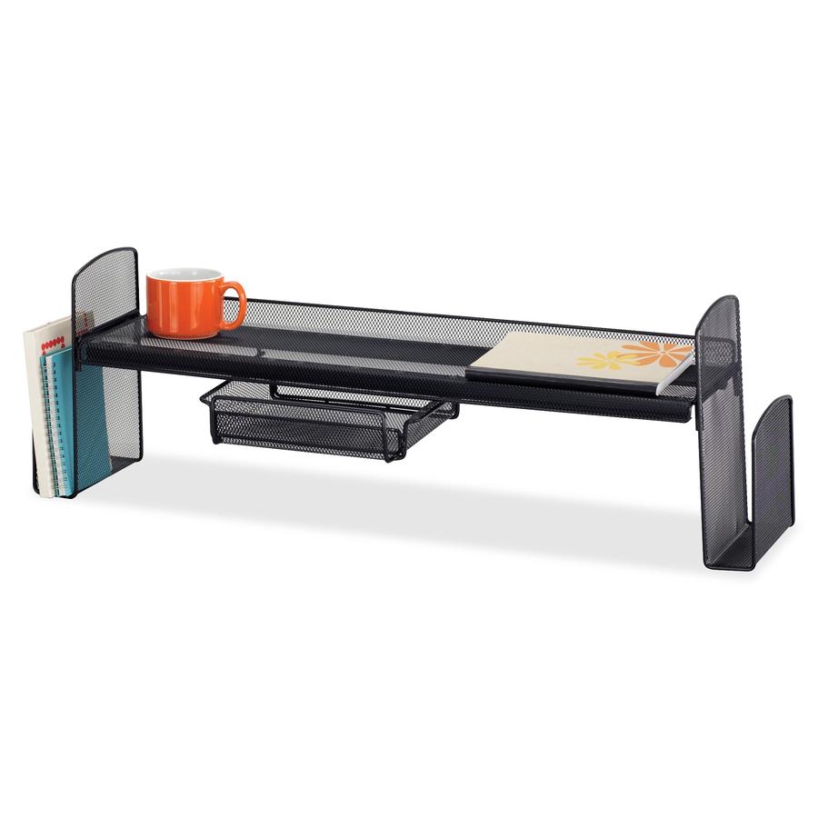 Safco Onyx Steel Mesh Off-Surface Shelf - 10" Height x 31.50" Width x 7.25" Depth - Desktop - Black - 1 Each. Picture 2