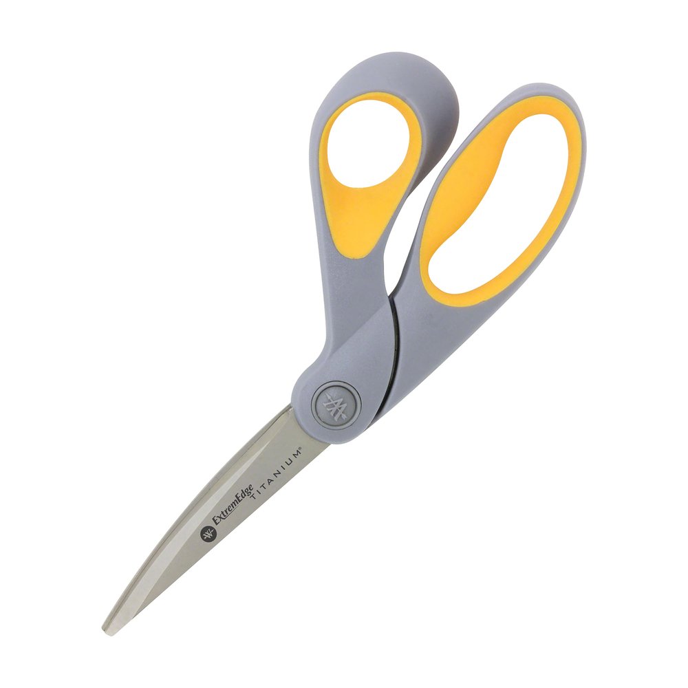 Acme United ExtremEdge Adjustable Tension Titanium Bonded Scissors, 9" Bent, Gray - 4.50" Cutting Length - 9" Overall Length - Bent-left/right - Titanium - Round Tip - Gray/Yellow - 1 Each. Picture 5