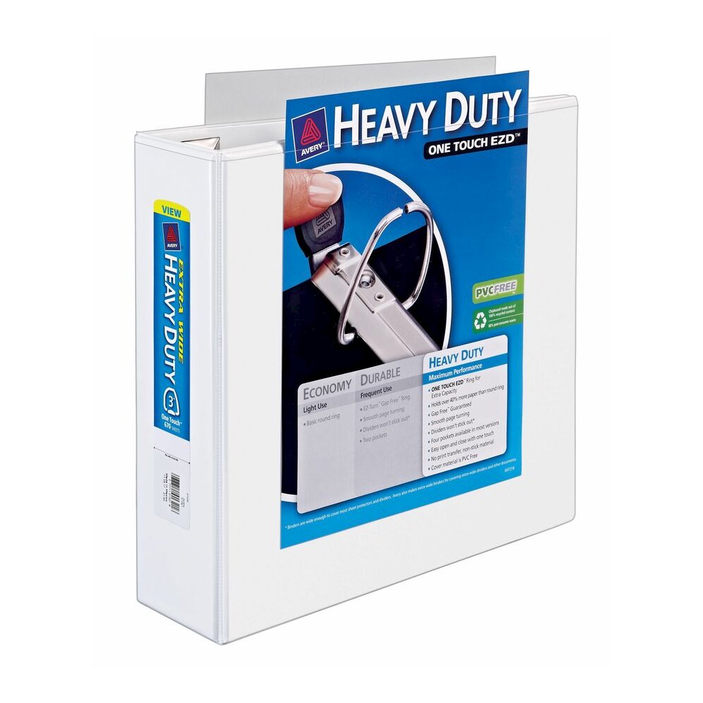 Avery Heavy-Duty View Extra Wide Binder, 3" EZD Rings, White - Avery&reg; Heavy-Duty View 3 Ring Binder, Extra Wide, 3" EZD(R) Rings, 1 White Binder (01321). Picture 2