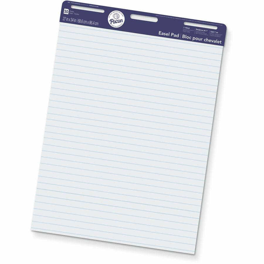 Pacon Ruled Easel Pads - 50 Sheets - Stapled/Glued - Front Ruling Surface - Ruled - 1" Ruled - 27" x 34" - White Paper - Chipboard Cover - Perforated, Bond Paper - 50 / Pad. Picture 2