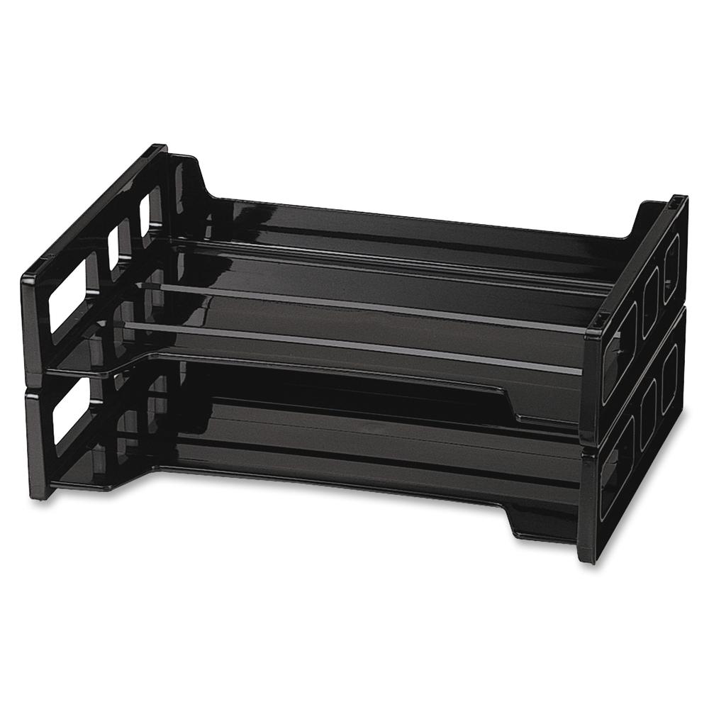 Officemate Side-Loading Desk Trays, 2PK - 2.8" Height x 13.2" Width x 9" DepthDesktop - Stackable, Durable - Black - Plastic - 2 / Pack. Picture 8
