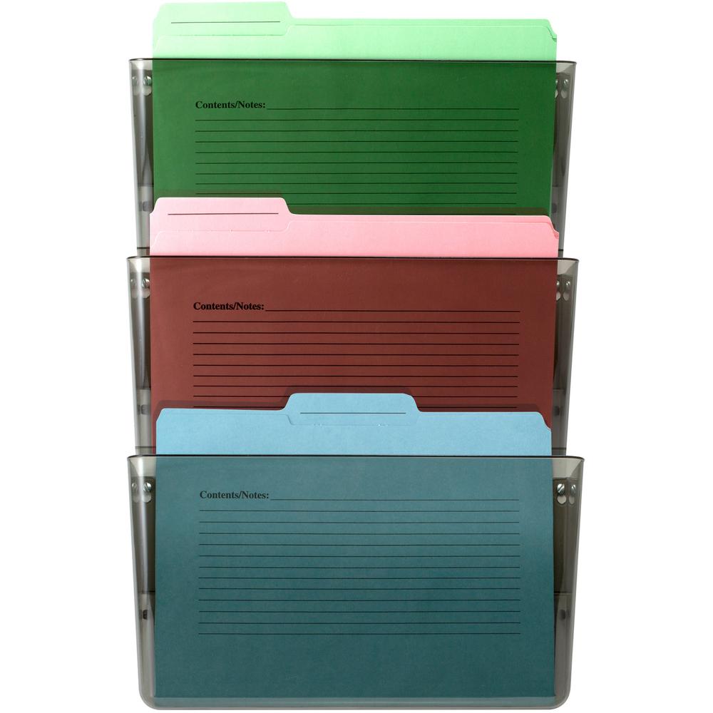 Officemate Mountable Wall File, Smoke, 3PK - 14.5" Height x 13" Width x 4.1" Depth - Smoke - Plastic - 3 / Box. Picture 5