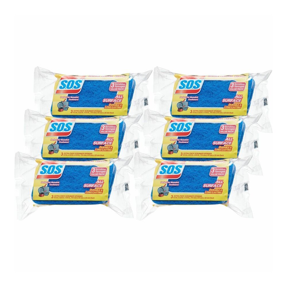 S.O.S All-Surface Scrubber Sponge - 5.3" Height x 3" Width x 0.9" Depth - 3/Pack - 8 / Carton - Cellulose - Blue. Picture 5