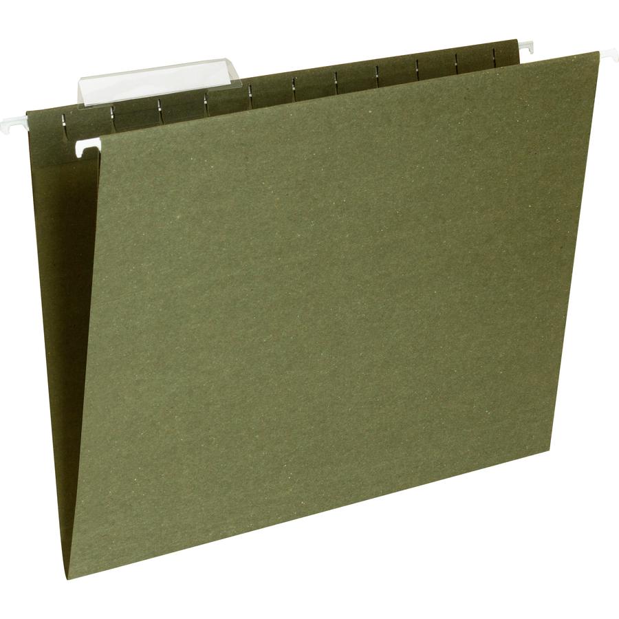 Business Source 1/3 Tab Cut Letter Recycled Hanging Folder - 8 1/2" x 11" - 11 pt. - Standard Green - Acid-free - 100% Recycled - 25 / Box. Picture 13