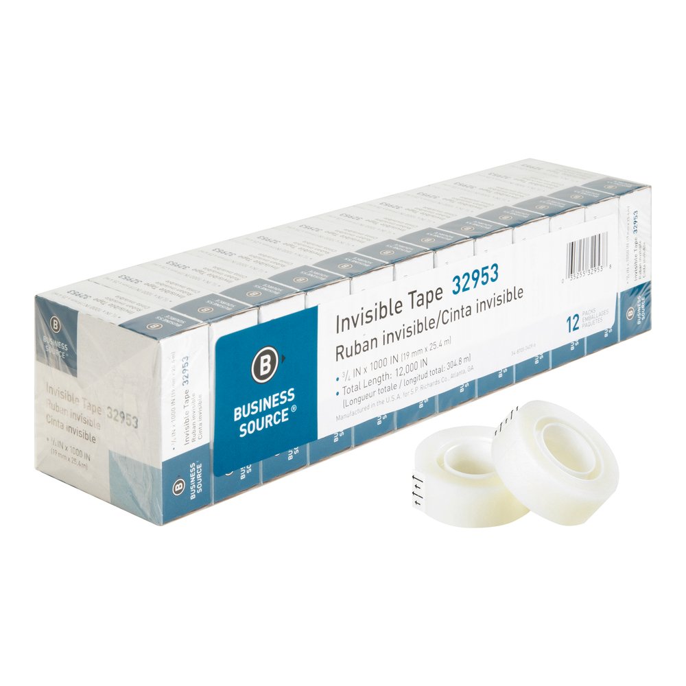 Business Source Premium Invisible Tape Value Pack - 27.78 yd Length x 0.75" Width - 1" Core - Clear - For Multipurpose, Splicing, Mending, Holding - 12 / Pack. Picture 7
