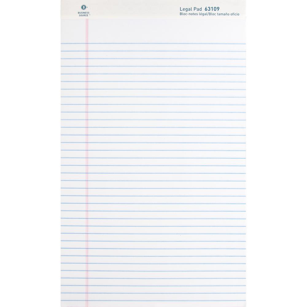Business Source Writing Pads - 50 Sheets - 0.34" Ruled - 16 lb Basis Weight - Legal - 8 1/2" x 14" Sheet Size - White Paper - Micro Perforated, Easy Tear, Sturdy Back - 1 Dozen. Picture 2