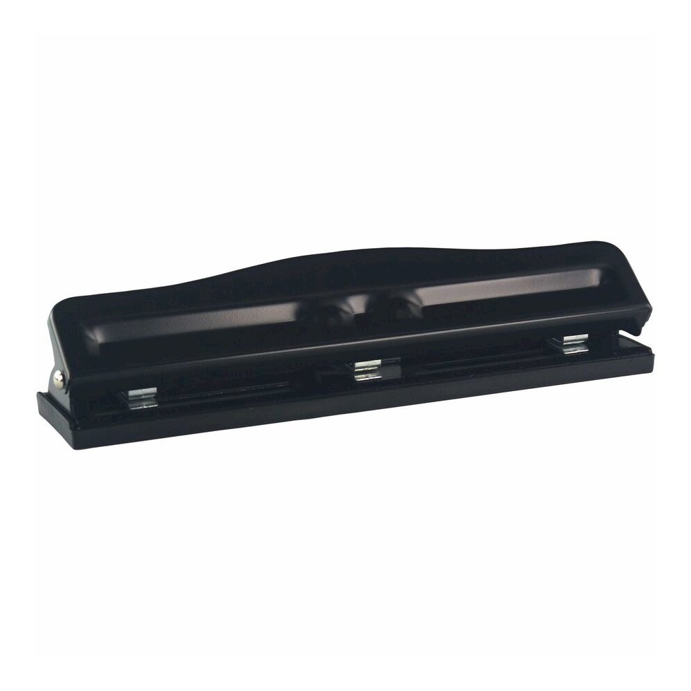 Business Source 3-Hole Adjustable Paper Punch - 3 Punch Head(s) - 11 Sheet of 16lb Paper - 1/4" Punch Size - Round Shape - Black. Picture 8