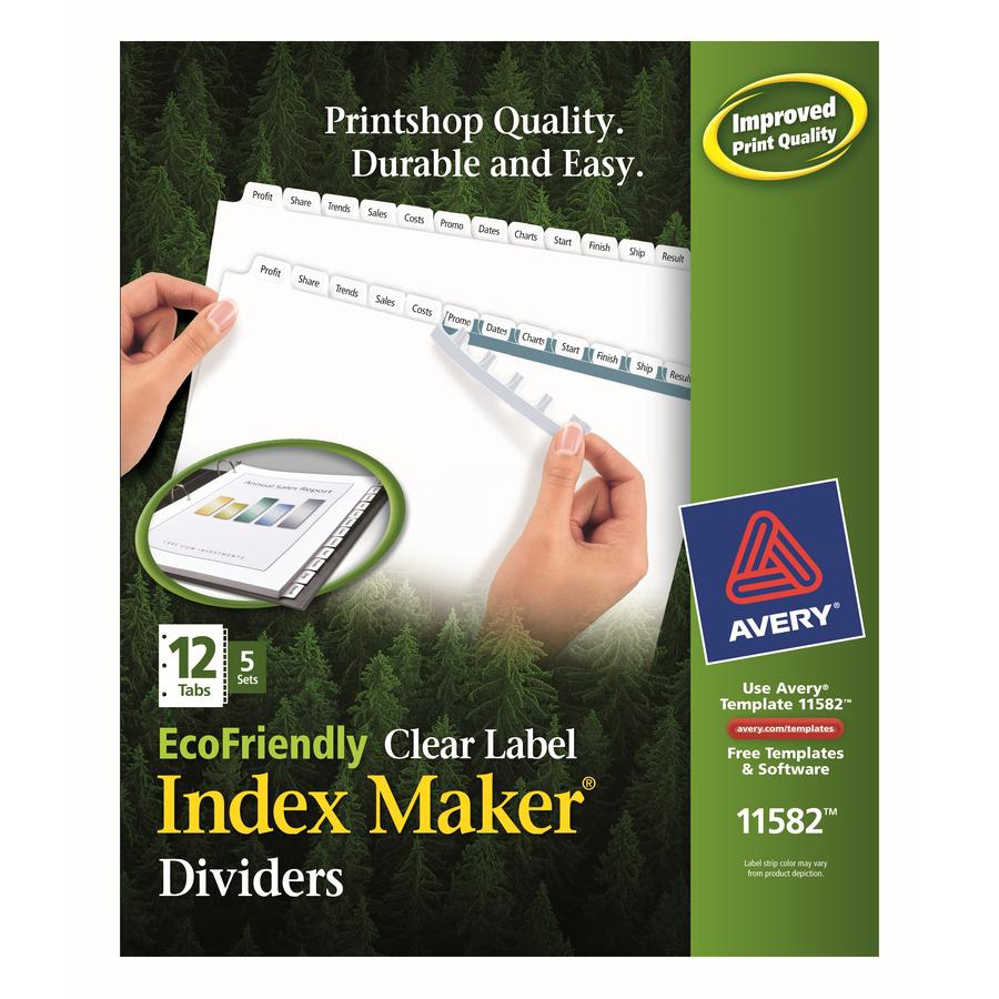 Avery&reg; Eco-friendly Index Makers Dividers - 60 x Divider(s) - 12 Print-on Tab(s) - 12 - 12 Tab(s)/Set - 8.5" Divider Width x 11" Divider Length - 3 Hole Punched - White Paper Divider - White Paper. Picture 2