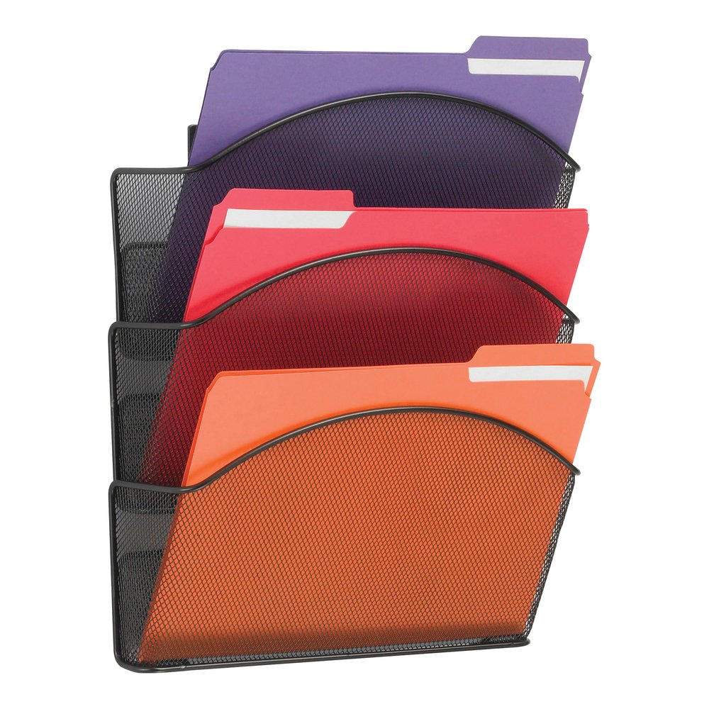 Safco Onyx Mesh Wall Pockets - 17.25" Height x 12" Width x 3.25" Depth - Powder Coated - Black - Steel - 1 Each. Picture 2