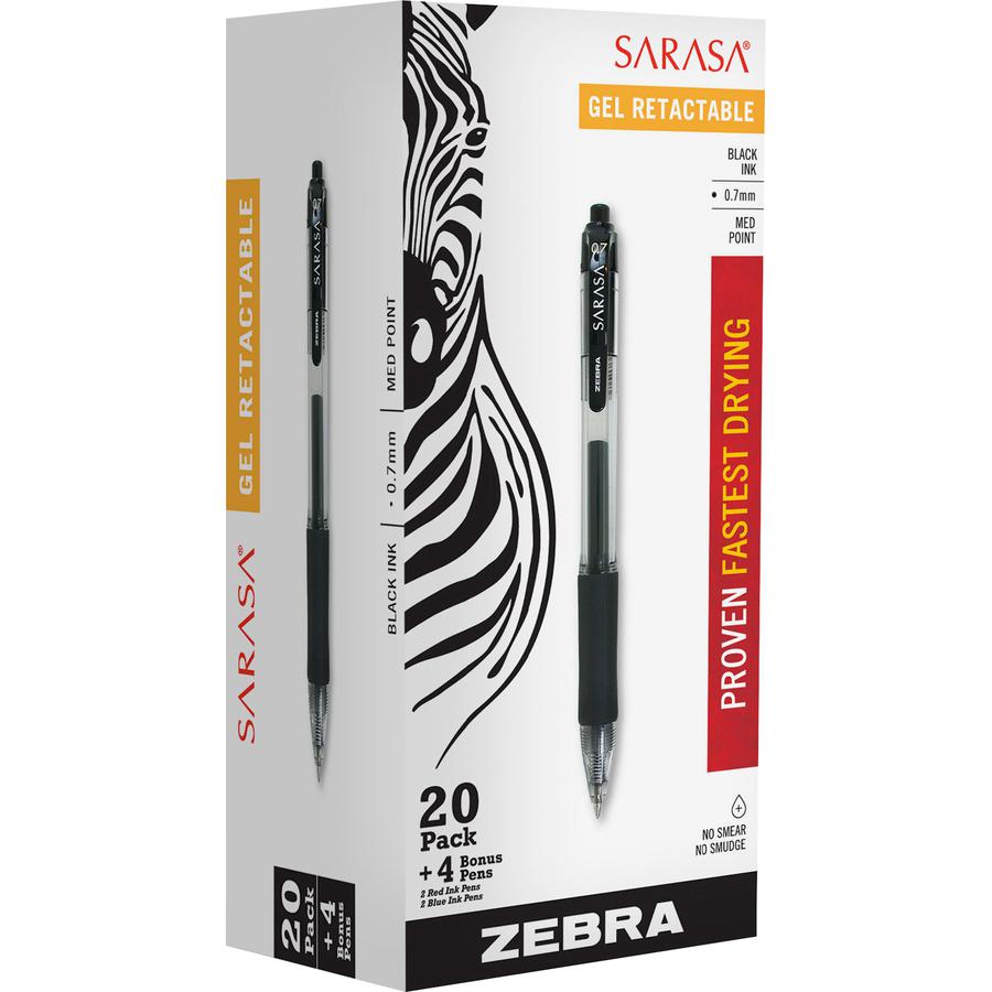 Zebra Sarasa Dry X20 Retractable Gel Pen - Refillable - Retractable - Black Ink - Pigment-based - Translucent Barrel - 24 / Pack. Picture 4
