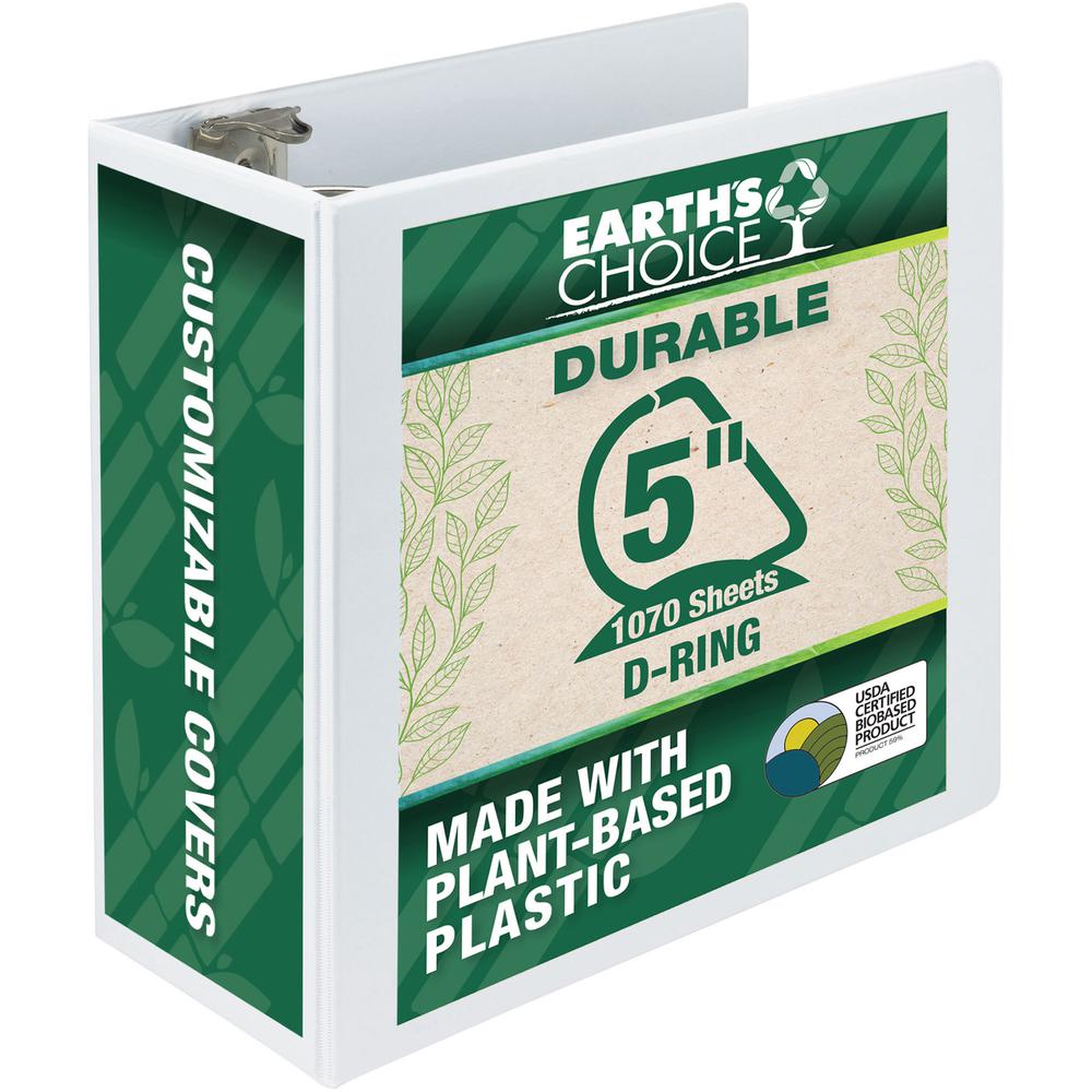 Samsill Earth's Choice Plant-based Durable View Binder - 5" Binder Capacity - Letter - 8 1/2" x 11" Sheet Size - 1070 Sheet Capacity - D-Ring Fastener(s) - 2 Pocket(s) - Plastic, Chipboard - White - 1. Picture 3
