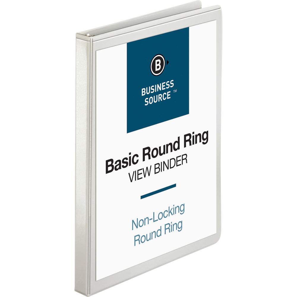 Business Source Round-ring View Binder - 1/2" Binder Capacity - Letter - 8 1/2" x 11" Sheet Size - 125 Sheet Capacity - Fastener: Round Ring - Pocket: 2, Internal - Polypropylene - White - Wrinkle-fre. Picture 6