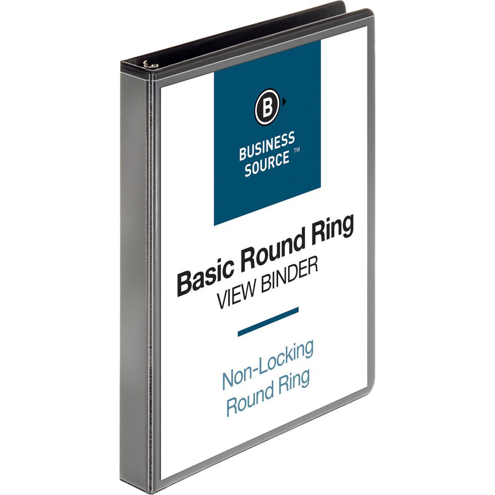 Business Source Round-ring View Binder - 1" Binder Capacity - Letter - 8 1/2" x 11" Sheet Size - 225 Sheet Capacity - Fastener: Round Ring - Pocket: 2, Internal - Polypropylene, Chipboard - Black - Wr. Picture 7