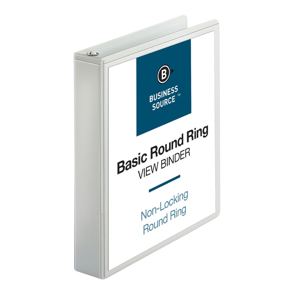 Business Source Round-ring View Binder - 1 1/2" Binder Capacity - Letter - 8 1/2" x 11" Sheet Size - 350 Sheet Capacity - Fastener: Round Ring - Pocket: 2, Internal - Polypropylene, Chipboard - White . Picture 8