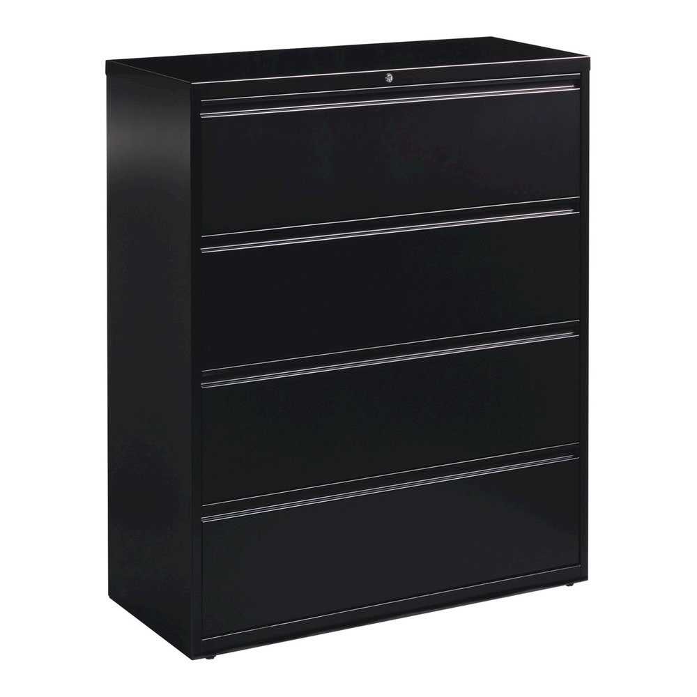Lorell Fortress Series Lateral File - 42" x 18.6" x 52.5" - 4 x Drawer(s) for File - Letter, Legal, A4 - Lateral - Interlocking, Leveling Glide, Label Holder, Ball-bearing Suspension - Black - Recycle. Picture 5