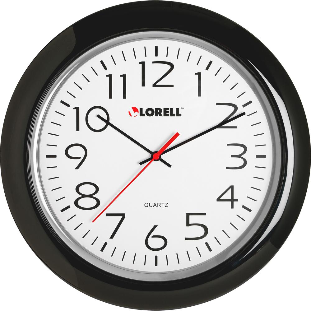 Lorell 13-1/4" Round Wall Clock - Analog - Quartz - White Main Dial - Black Case - Plastic. Picture 9