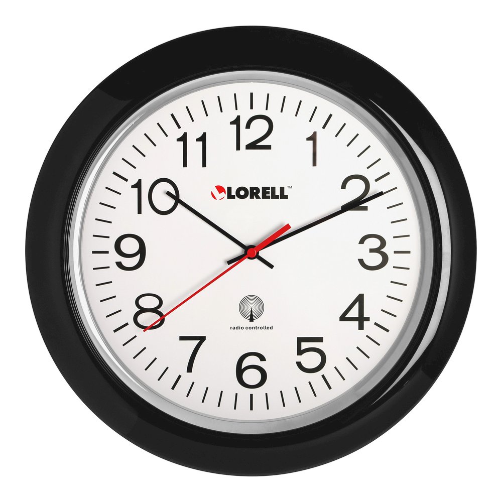 Lorell 13-1/4" Radio-Controlled Wall Clock - Analog - Quartz - White Main Dial - Black Case - Plastic. Picture 7