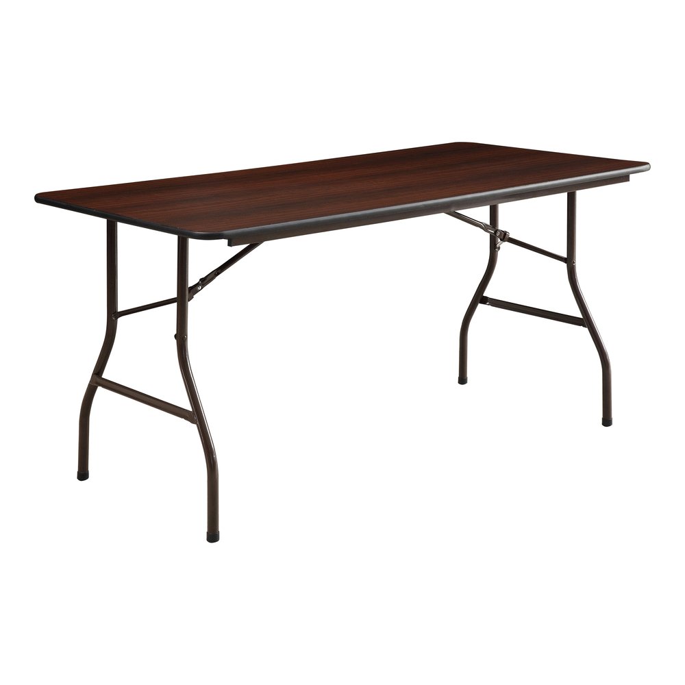 Lorell Economy Folding Table - Melamine Rectangle Top - 500 lb Capacity - 60" Table Top Length x 30" Table Top Width x 0.63" Table Top Thickness - 29" Height - Mahogany - 1 Each. Picture 7