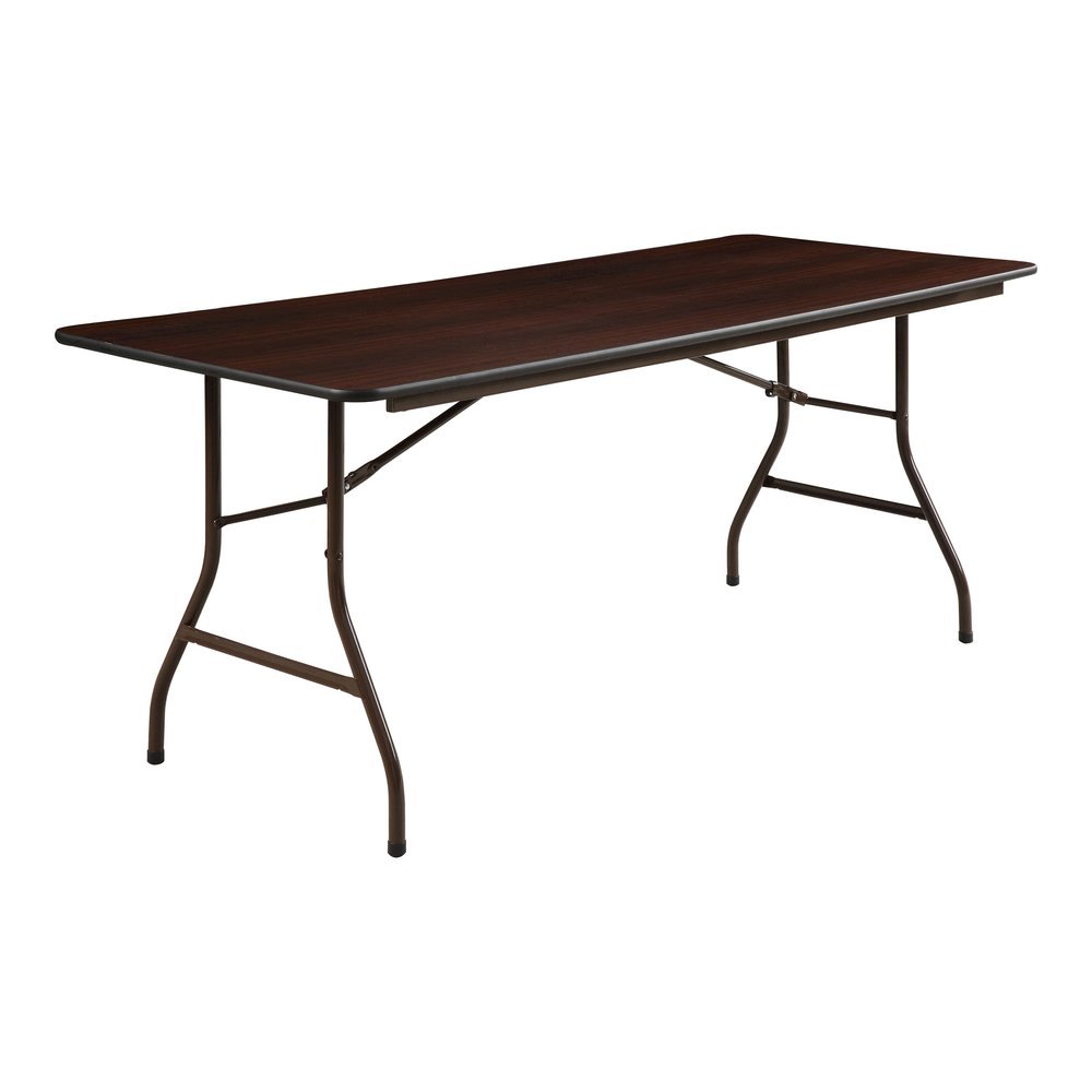 Lorell Economy Folding Table - Melamine Rectangle Top - 500 lb Capacity - 72" Table Top Length x 30" Table Top Width x 0.63" Table Top Thickness - 29" Height - Mahogany - 1 Each. Picture 5
