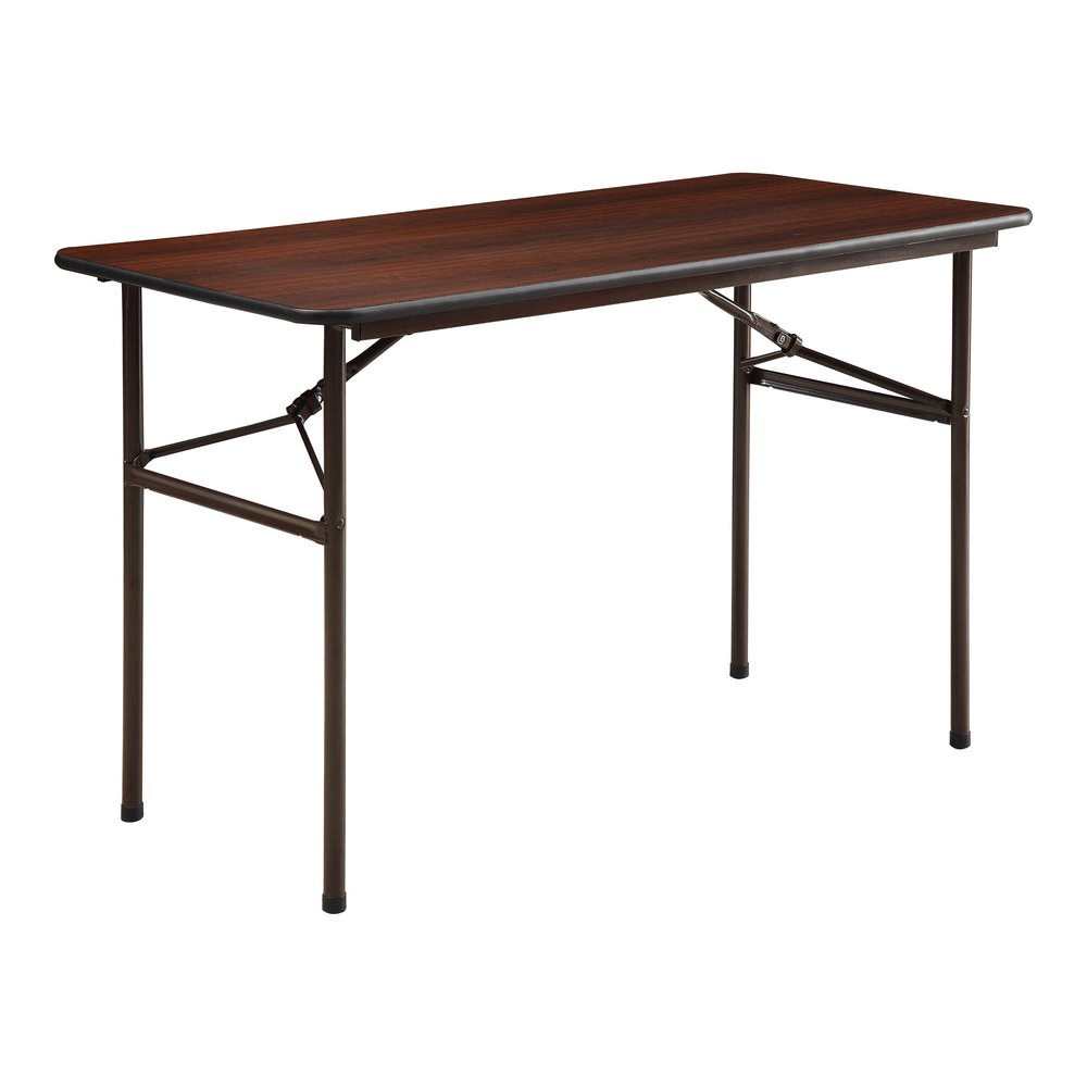 Lorell Economy Folding Table - Melamine Rectangle Top - 500 lb Capacity - 48" Table Top Length x 24" Table Top Width x 0.63" Table Top Thickness - 29" Height - Mahogany - 1 Each. Picture 6