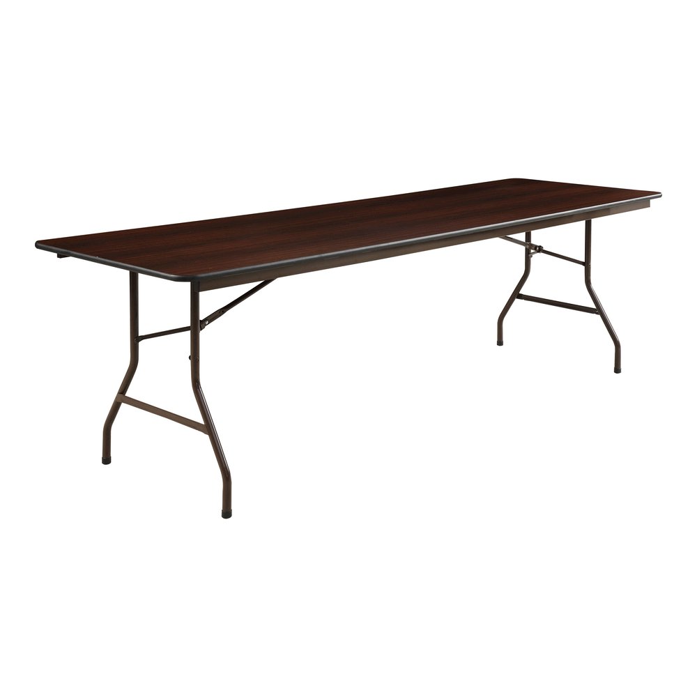 Lorell Economy Folding Table - Melamine Rectangle Top - 500 lb Capacity - 96" Table Top Length x 30" Table Top Width x 0.63" Table Top Thickness - 29" Height - Mahogany - 1 Each. Picture 5