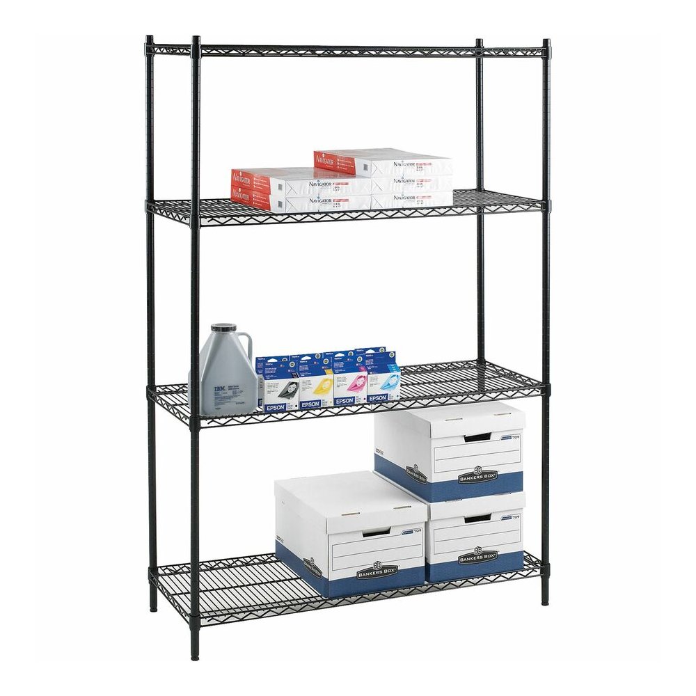 Lorell Industrial Wire Shelving - 48" Width x 24" Depth x 72" Height - 4 x Shelf(ves) - 4000 lb Load Capacity - Black - Steel. Picture 5