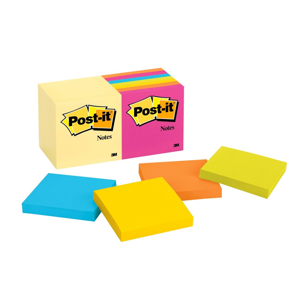 Post-it&reg; Notes Original Notepads - Canary Yellow and Poptimistic Color Collection - 1400 - 3" Flag/Note Width x 3" Flag/Note Length - Square - 100 Sheets per Pad - Unruled - Poppy, Neon Orange, Aq. Picture 3