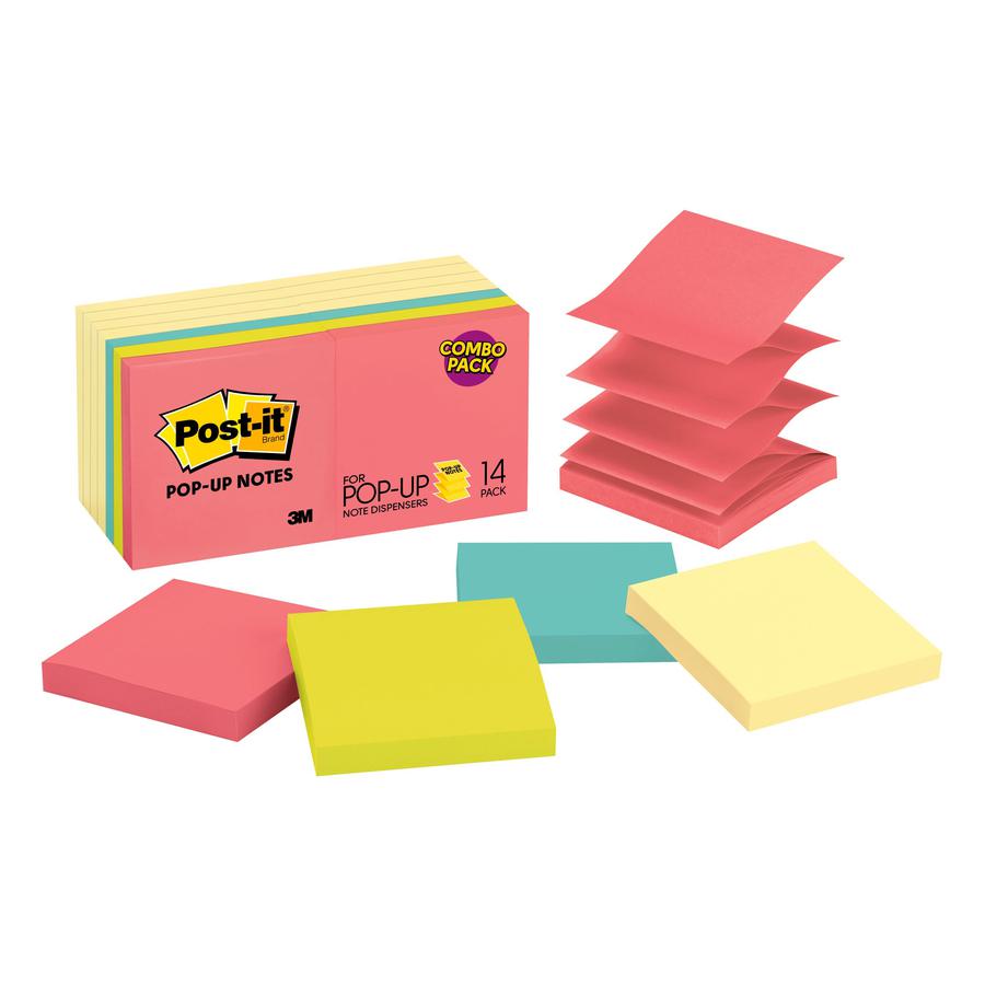 Post-it&reg; Dispenser Notes - Poptimistic Color Collection and Canary Yellow - 1400 - 3" x 3" - Square - 100 Sheets per Pad - Unruled - Pink, Blue, Green, Yellow - Paper - Self-adhesive, Repositionab. Picture 3