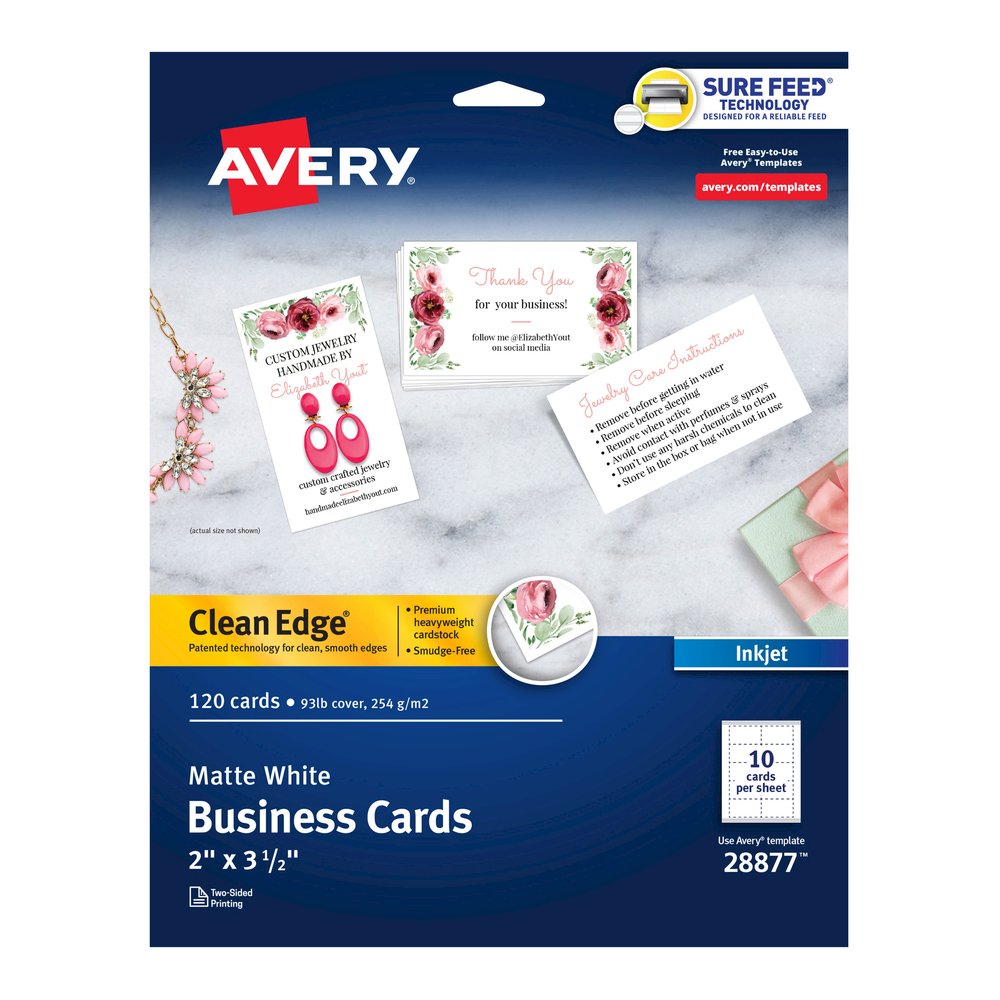 Avery&reg; Clean Edge Business Cards, 2" x 3.5" , White, 120 (28877) - 110 Brightness - A8 - 2" x 3 1/2" - 93 lb Basis Weight - 254 g/m² Grammage - Matte - Rounded Corner, Smooth Edge, Unperforat. Picture 3