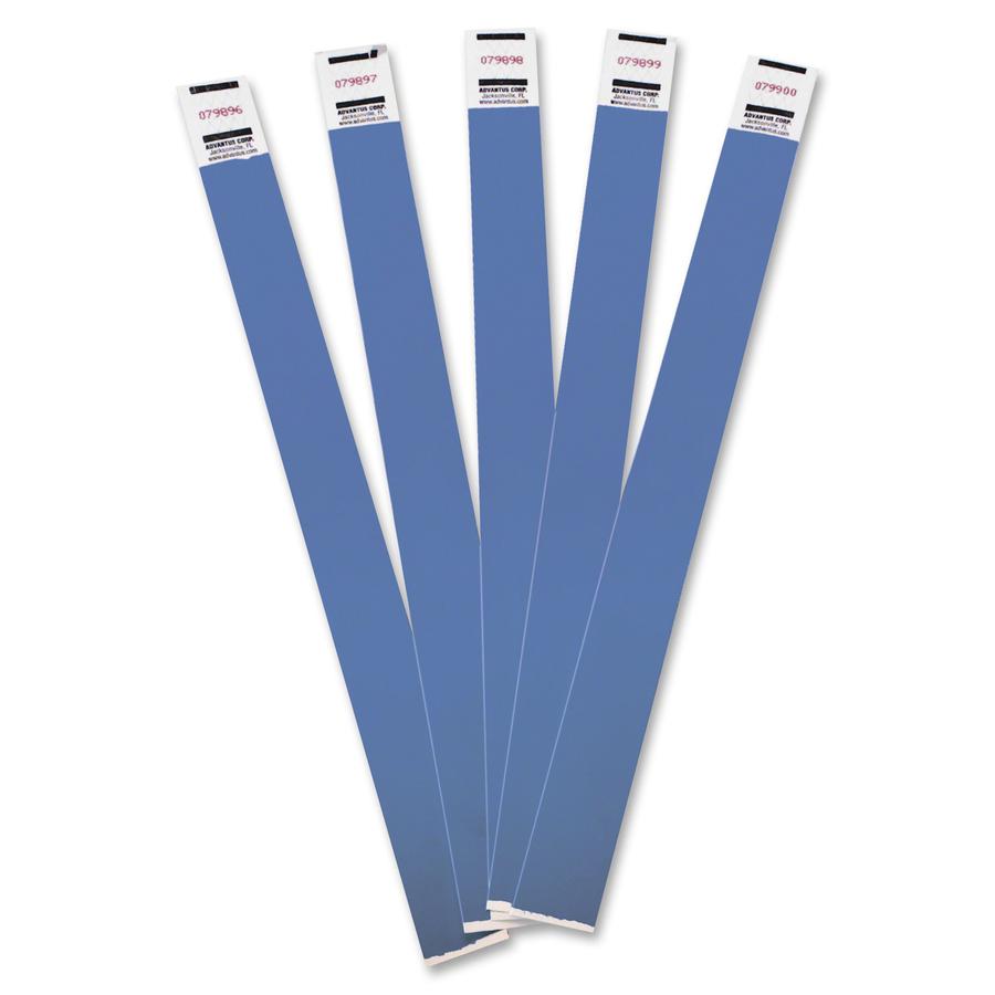 Advantus Tyvek&reg; Wristbands - 3/4" Width x 10" Length - Rectangle - Blue - Tyvek - 100 / Pack - Adhesive Closure. Picture 2