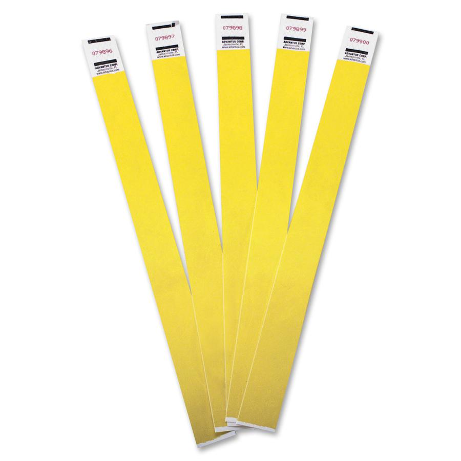 Advantus Tyvek&reg; Wristbands - 3/4" Width x 9 3/4" Length - Yellow - Tyvek - 100 / Pack. Picture 2