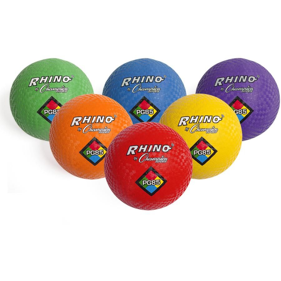 Champion Sports Playground Ball - 8.50" - Nylon - Red, Yellow, Green, Orange, Purple, Royal Blue - 6 / Set. Picture 2