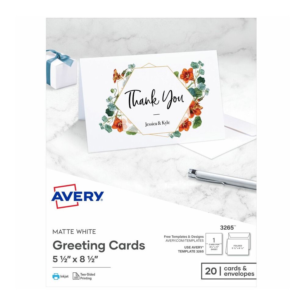 Avery&reg; Half-Fold Greeting Cards, Matte, 5-1/2" x 8-1/2" , 20 Cards/Envelopes (3265) - 97 Brightness - 5 1/2" x 8 1/2" - 80 lb Basis Weight - 216 g/m² Grammage - Matte - Heavyweight, Smooth Ed. Picture 2