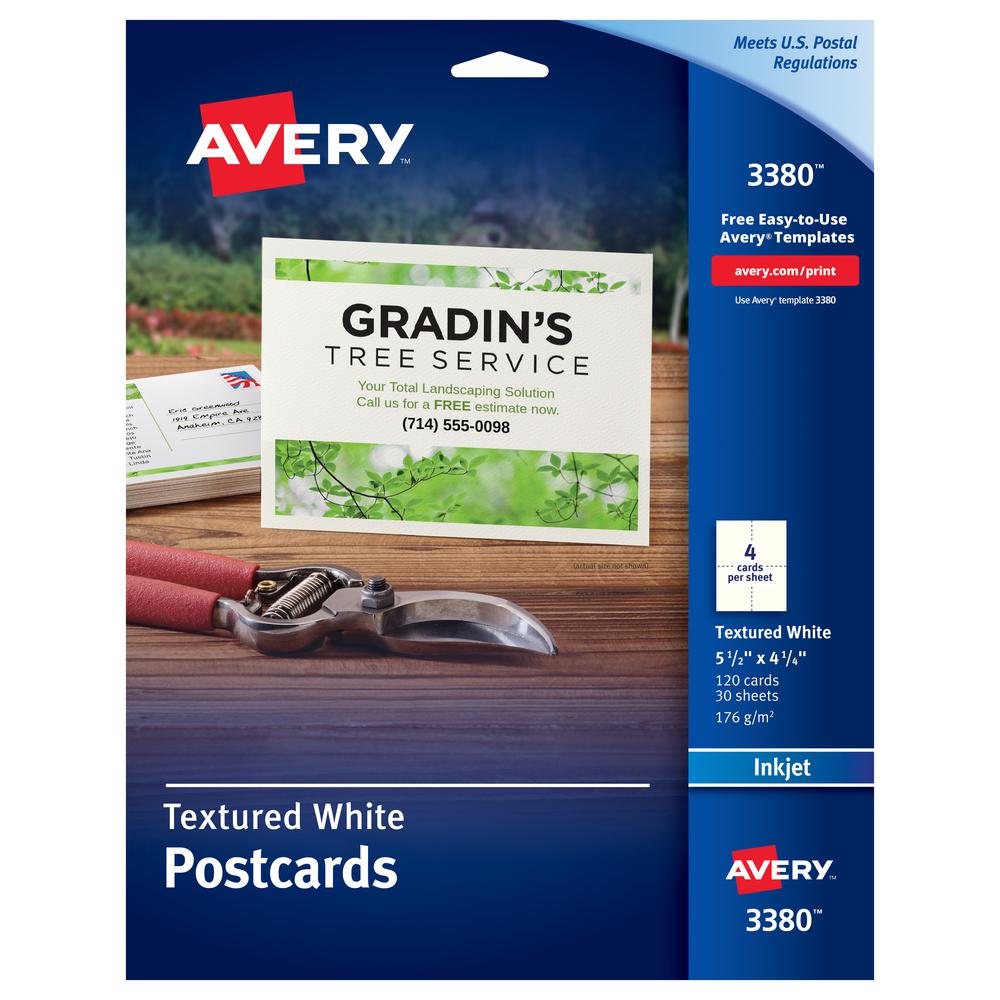 Avery&reg; Matte Textured Postcards - 90 Brightness - 4 1/4" x 5 1/2" - Textured Matte - 120 / Box - Rounded Corner, Micro Perforated, Smudge-free, Jam-free - White. Picture 2