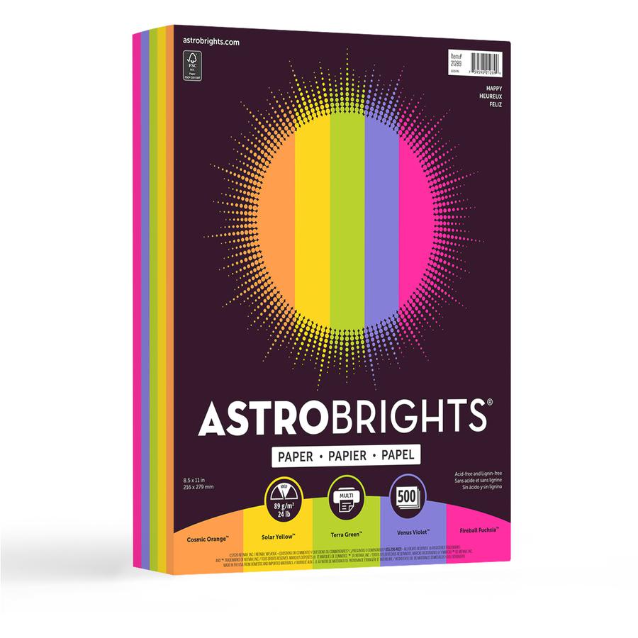 Astrobrights Color Copy Paper "Happy" , 5 Assorted Colours - Letter - 8 1/2" x 11" - 24 lb Basis Weight - 500 / Ream - Acid-free, Lignin-free - Cosmic Orange, Solar Yellow, Terra Green, Venus Violet, . Picture 2