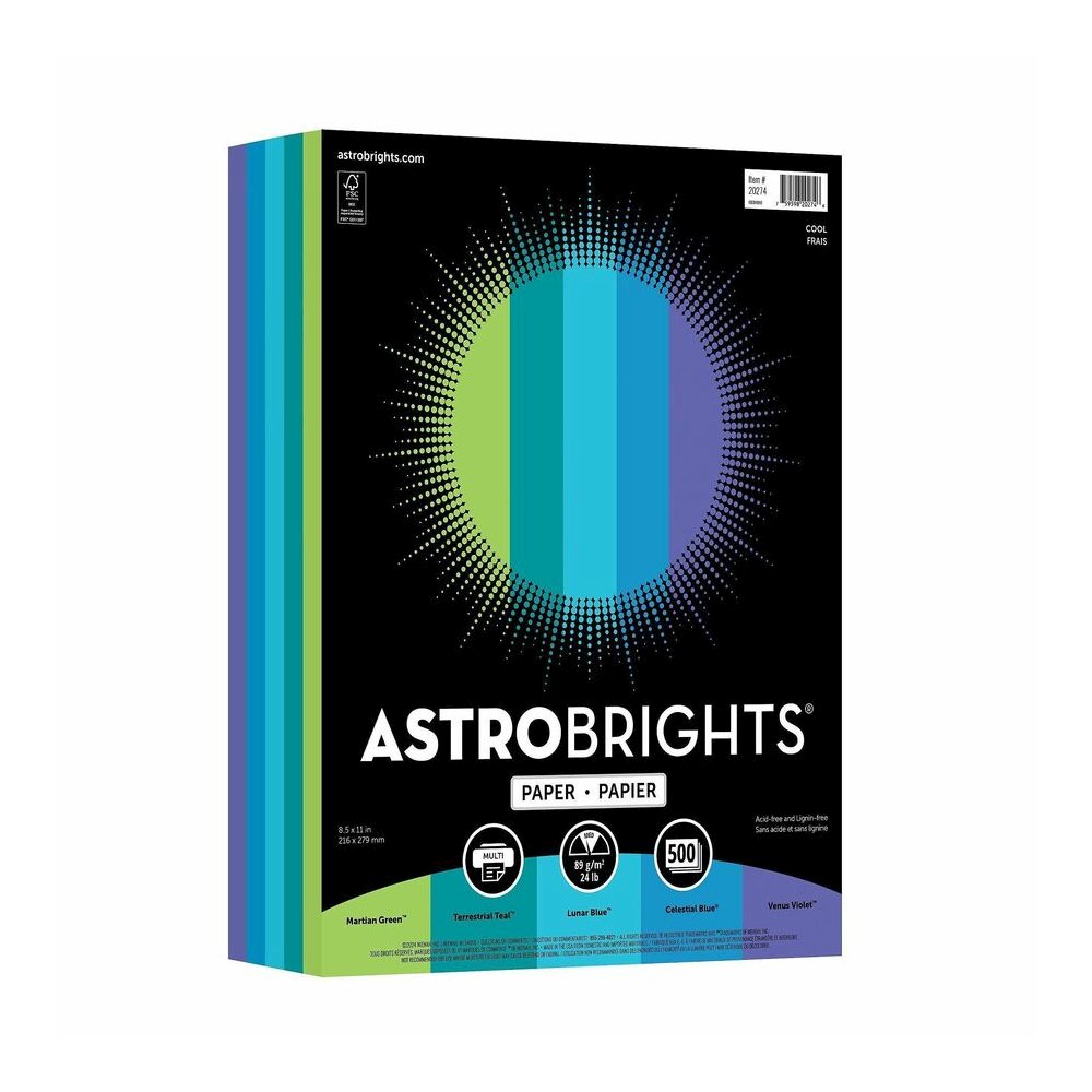 Astrobrights Color Copy Paper - "Cool" , 5 Assorted Colours - Letter - 8 1/2" x 11" - 24 lb Basis Weight - Acid-free, Lignin-free - Martian Green, Terrestrial Teal, Lunar Blue, Celestial Blue, Venus V. Picture 4