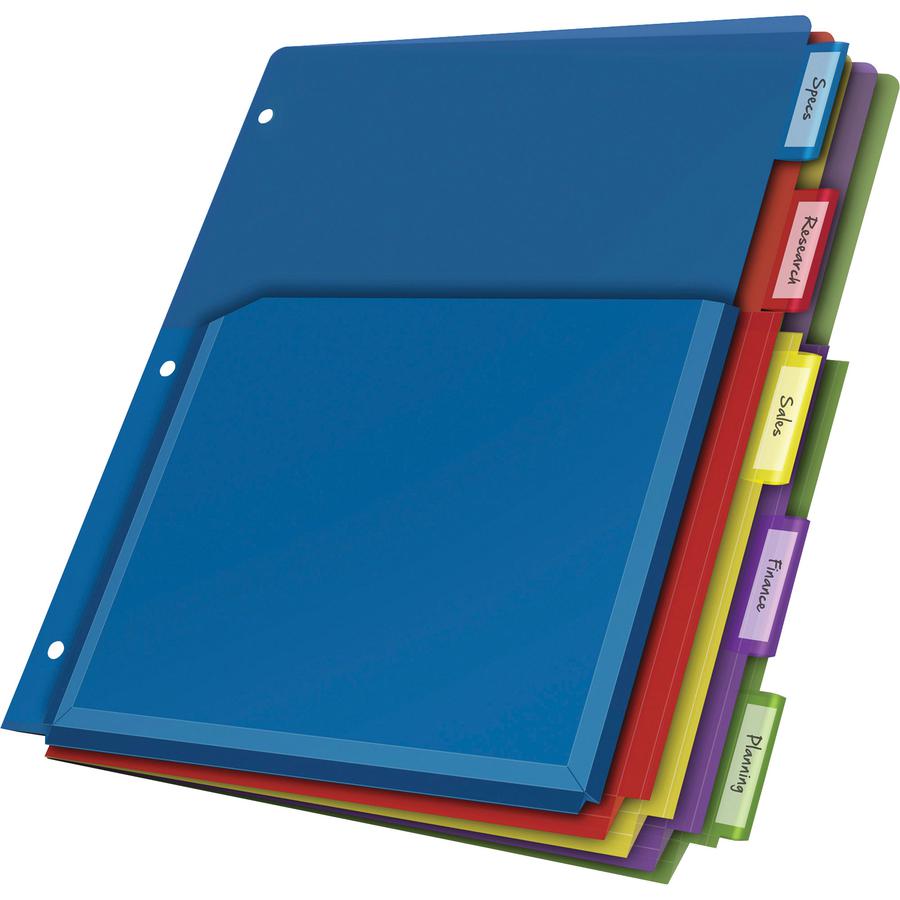 Cardinal Expanding Pocket Poly Divider - 5 x Divider(s) - 5 Tab(s)/Set - 9.8" Divider Width x 11.50" Divider Length - Letter - 8.50" Width x 11" Length - 3 Hole Punched - Translucent Poly Divider - Mu. Picture 3